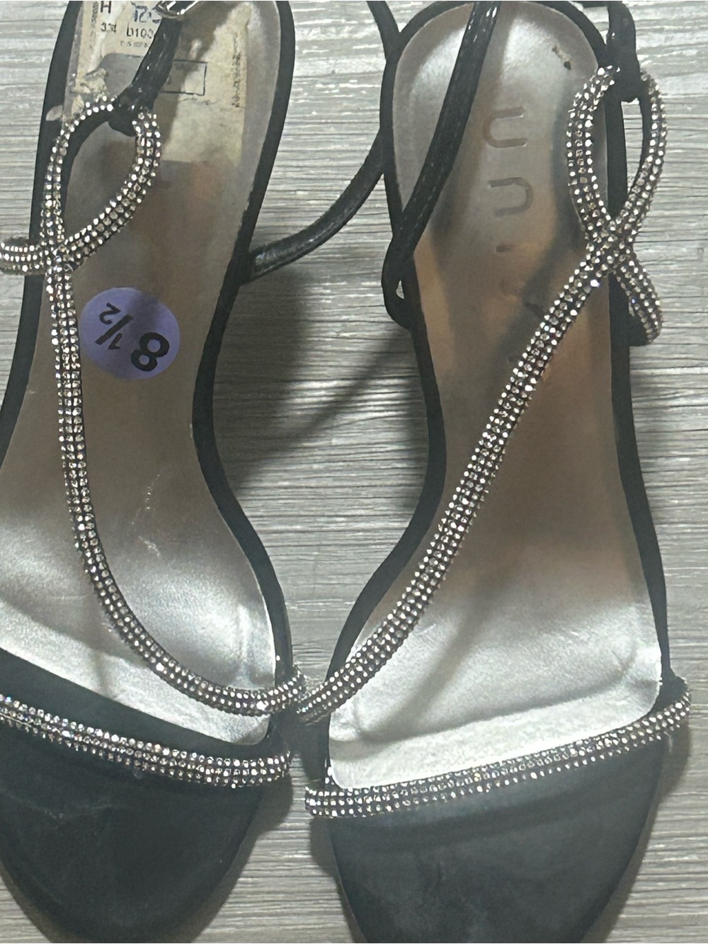 Black Rhinestone T-Strap Evening Sandals
